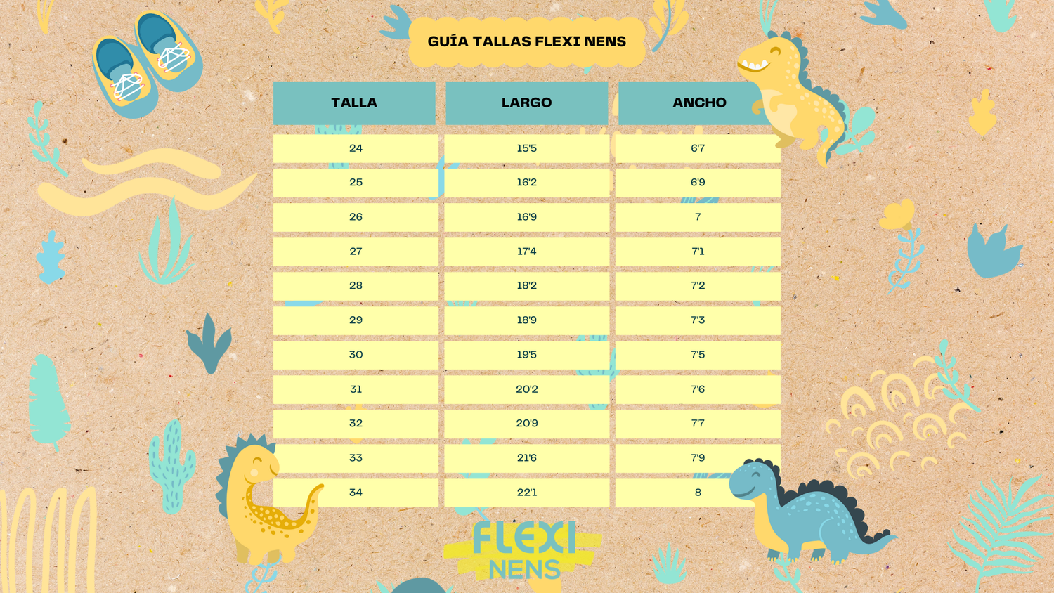 guia de tallas de zapatillas para niños pequeños 
