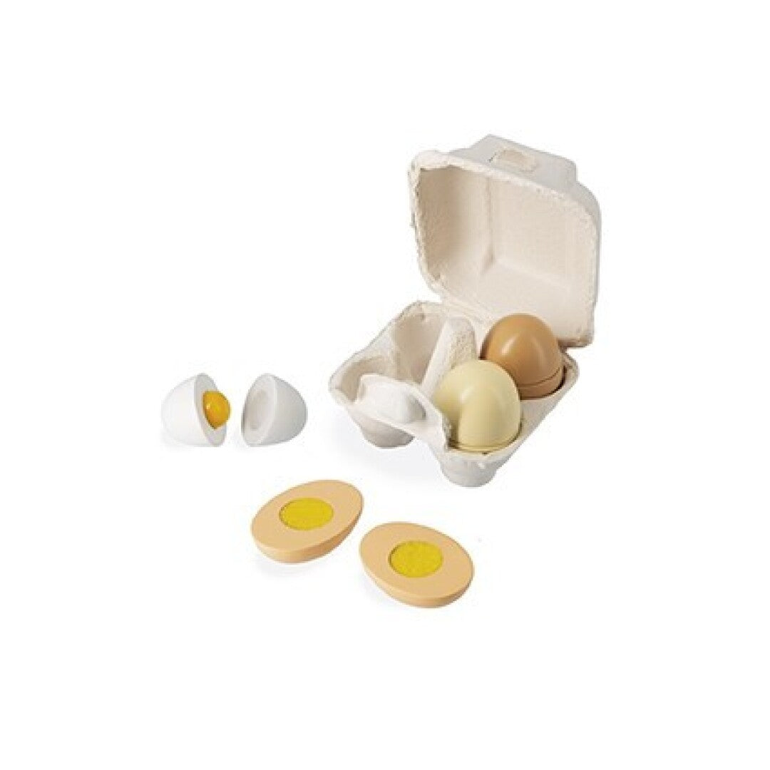Huevera con 4 huevos de madera, Janod